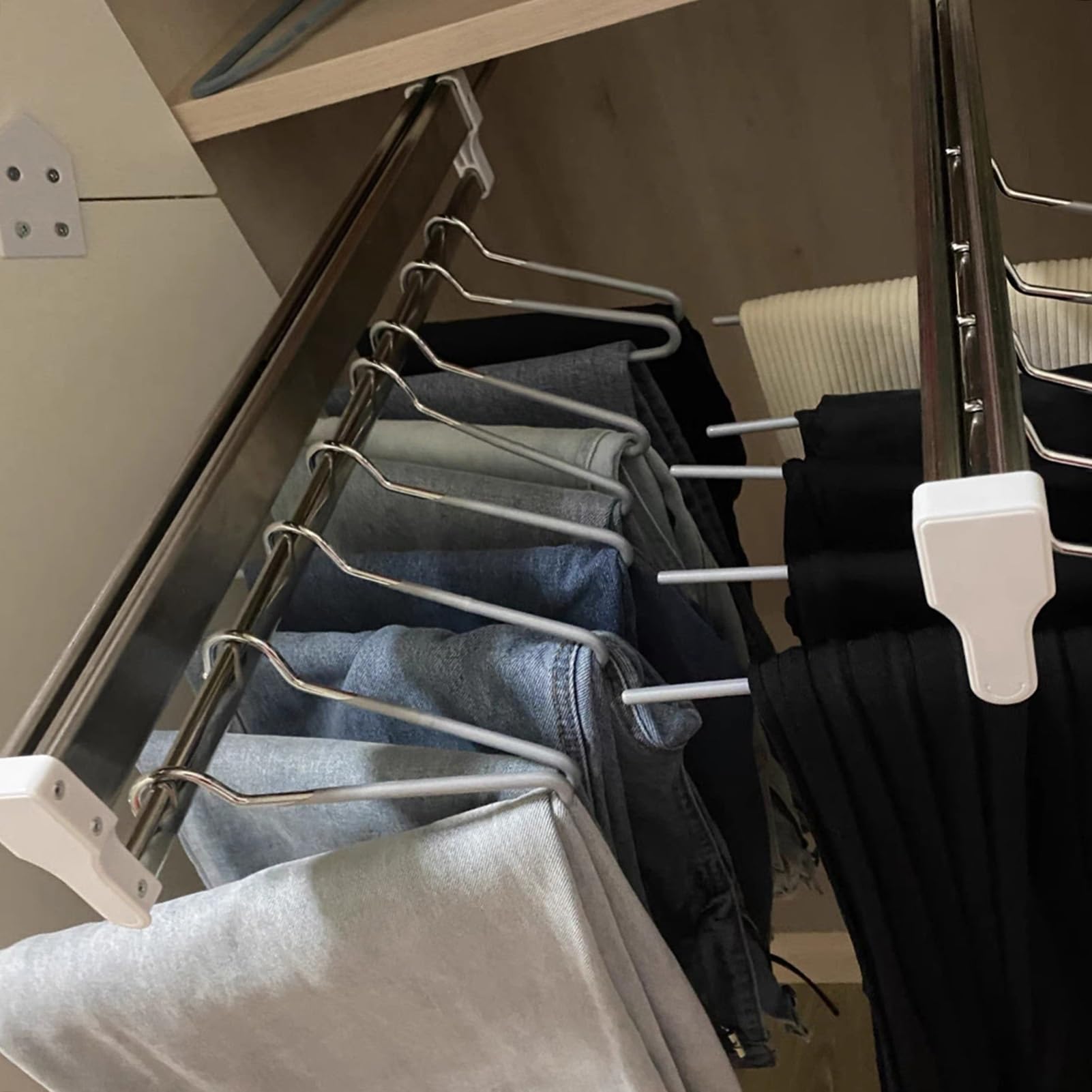 Genérico Perchero extraíble para Pantalones: Barra Extensible con riel Deslizante, Percha Que Ahorra Espacio para organizar Pantalones, Bufandas, Corbatas, chales, Vaqueros y Toallas (300 mm).