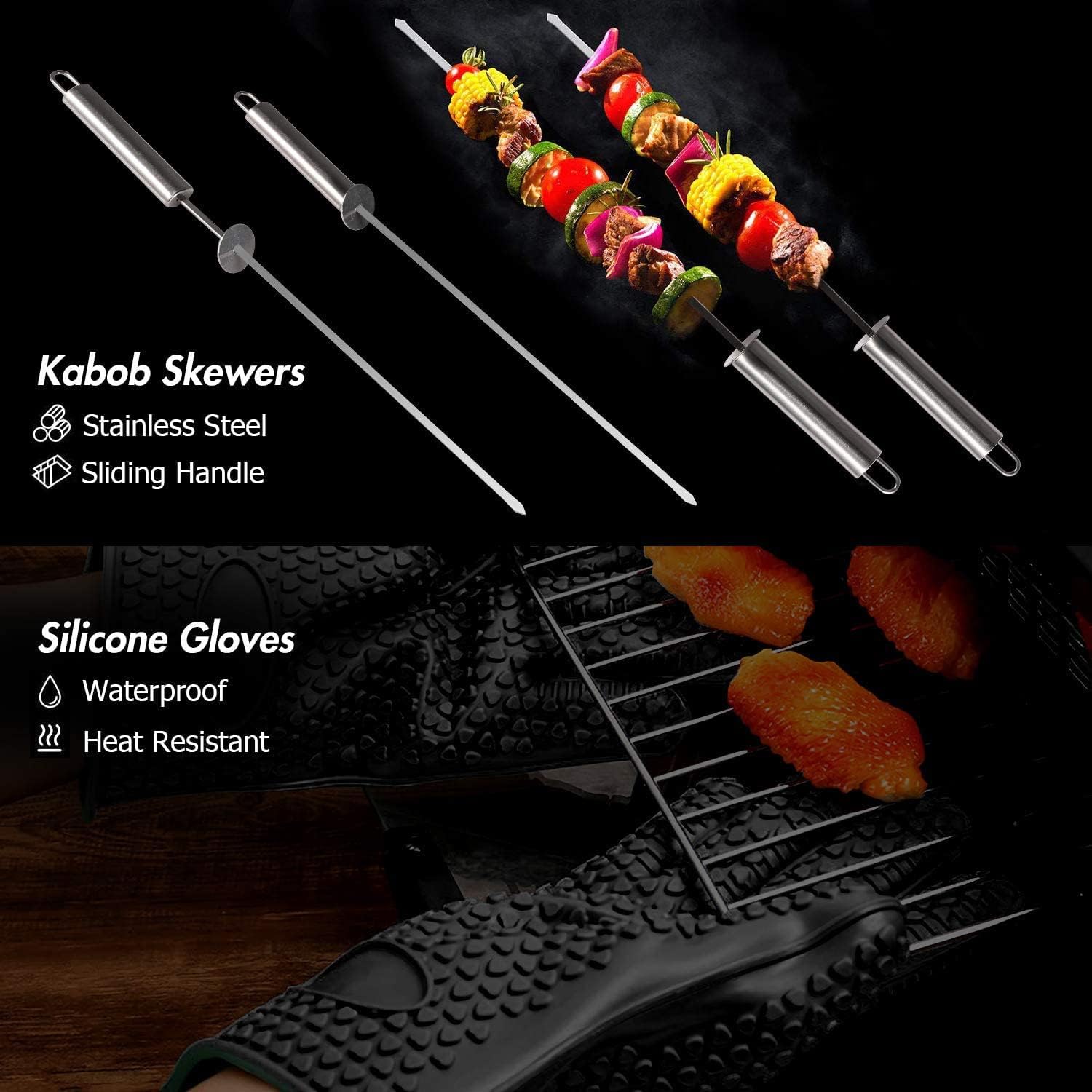 Grilling Accessories BBQ Grill Tools Set, 25Pcs Stainless Steel Grilling Kit Gift for Smoker, Camping, Kitchen, Backyard Barbecue for Men Women with Carry Case Bag Thermometer (25Pcs)