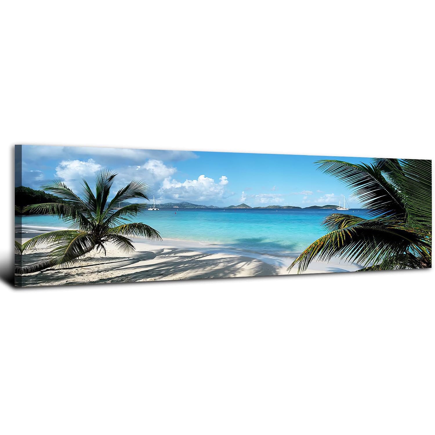Beach Wall Art Palm Tree Wall Art Decor for Bathroom Nature Coastal Canvas Prints Pictures for Living Room Teal Blue Ocean Landscape Painting Modern