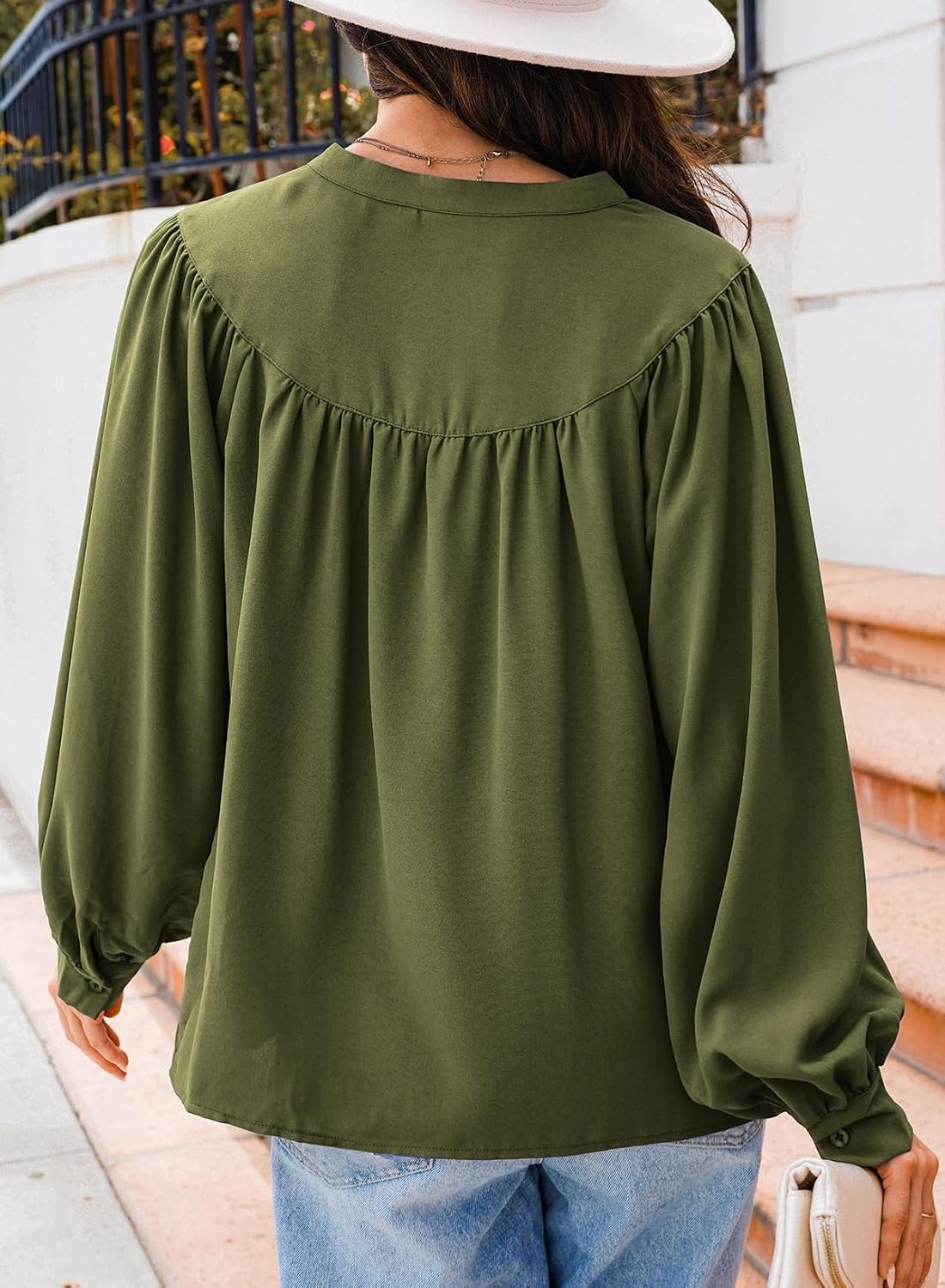 Dokotoo Womens Blouses Tops for Women Trendy V Neck Smocked Blouses for Women Dressy Casual Long Sleeve Shirts - Image 3