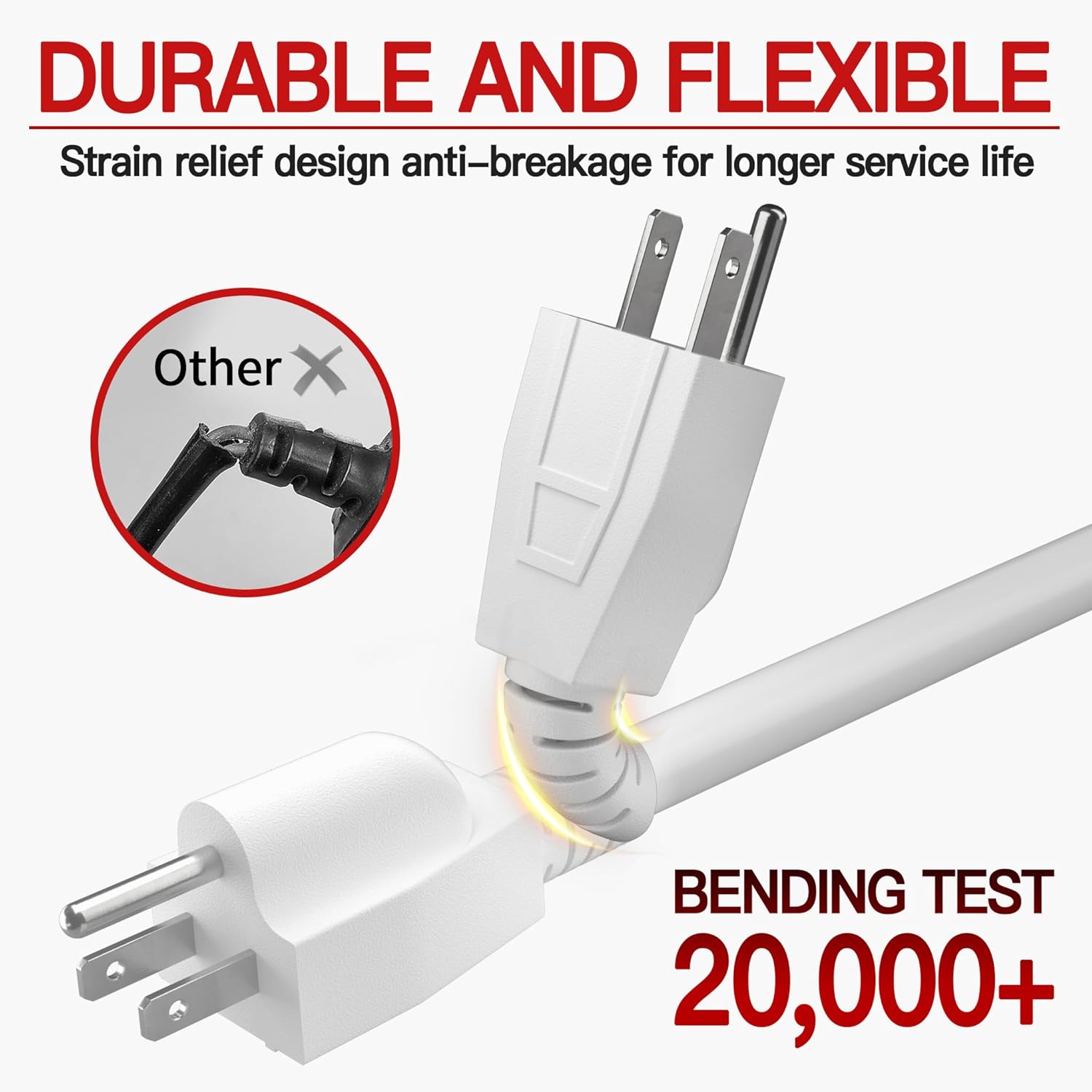 Skrizcable 16/3 50 FT Outdoor Extension Cord Waterproof, Weatherproof & Flame Retardant White 3 Prong Power Cord Outside for Lawn & Garden, 13 Amps 1625 Watts 125 VAC 16AWG SJTW, ETL Listed