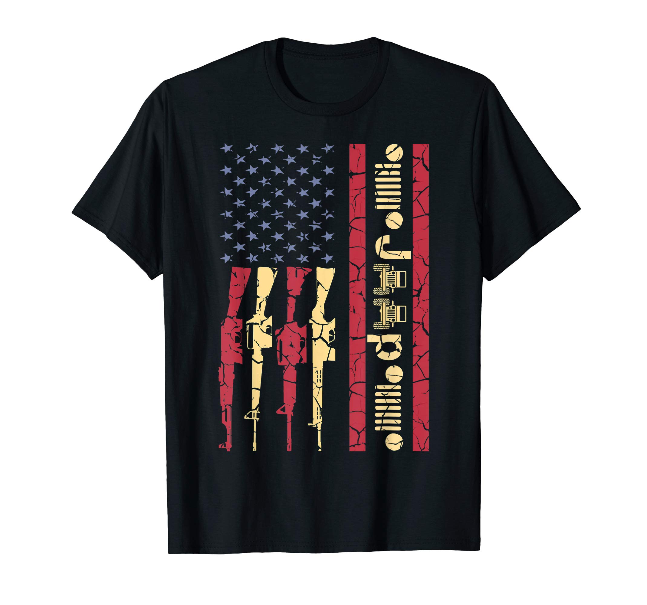 Offroad Driving 4x4 American USA Flag Distressed Gun Gift T-Shirt