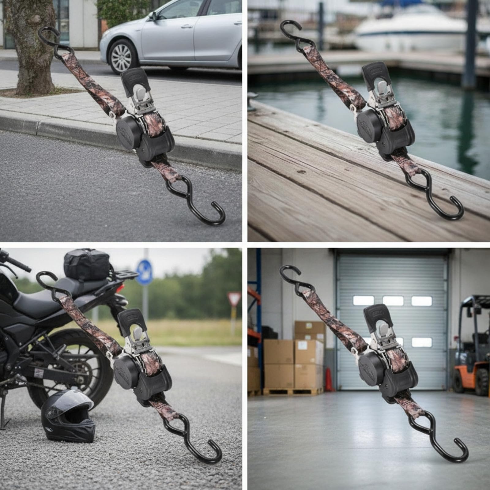 Correa Sujeción Retráctil Automático Tensor Trinquete Autoenrrollable Resistente Cinchas para Motocicletas, Black
