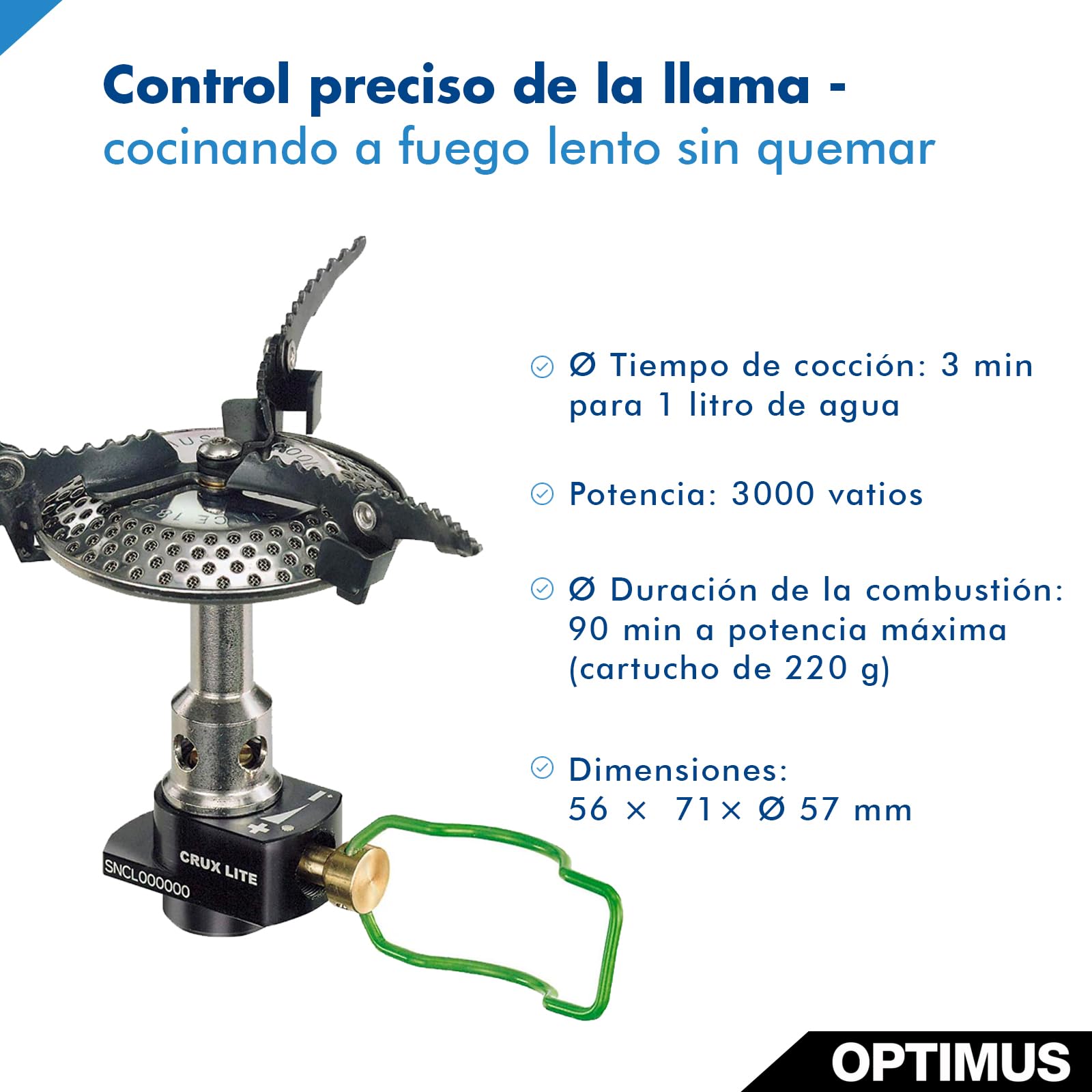 Cocina de gas Optimus Crux Lite - Cocina ultraligera de 72 g con 3000 W de potencia para trekking, camping y equipos de emergencia