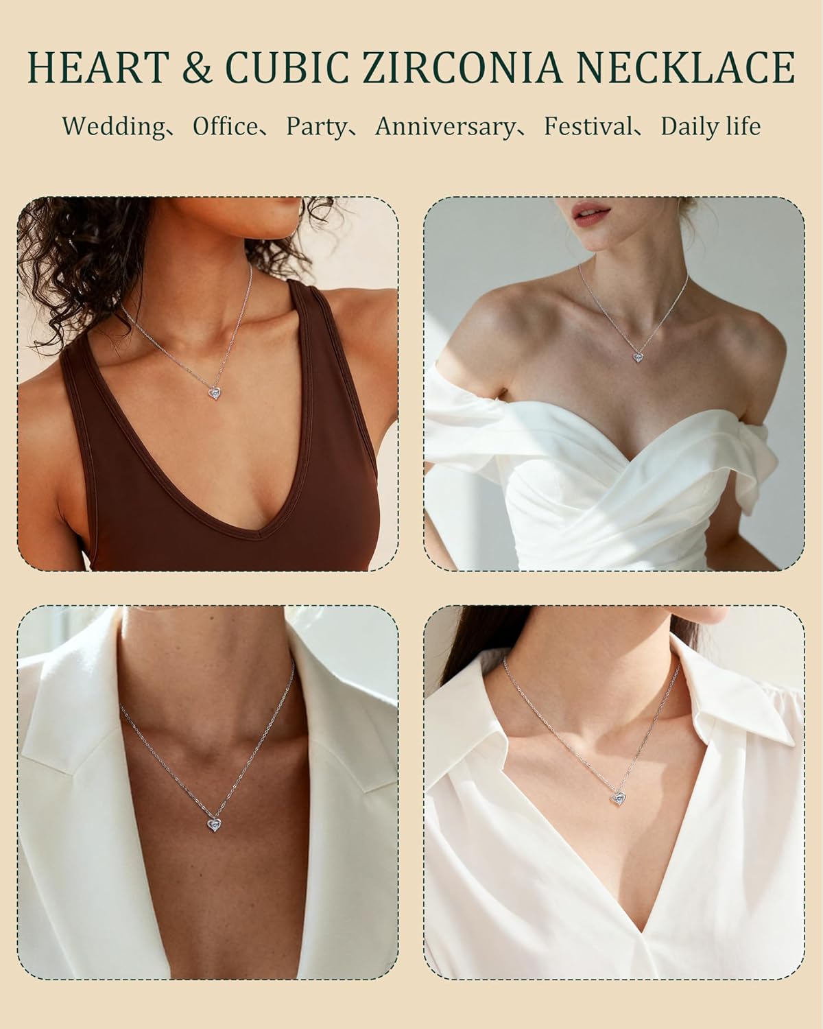 Cubic Zirconia Heart Necklace for Women Tiny Silver Pendant Necklace, Lightweight Adjustable Birthstone Love Heart Jewelry Gifts - Image 6