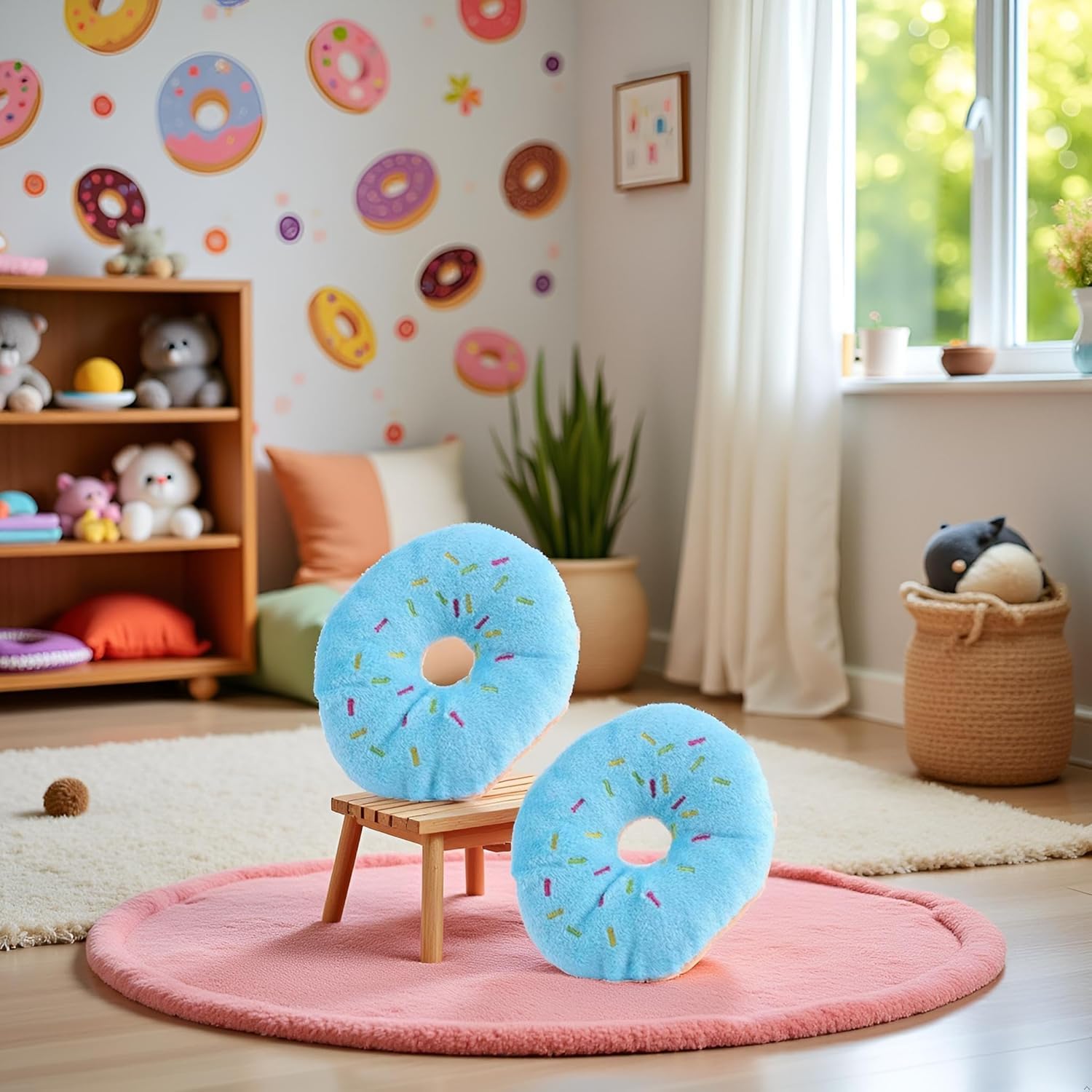 2 PCS Blue Donut Shape Plush Pet Toy Funny Dog Toys,Lovely Donut Shaped Squeaky Squeaking Sound Toy for Pet Chew Toy Squeaky Plush Blueberry Chew Guard Dog Squeak Toys - Image 4