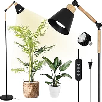 HMVPL Full Spectrum Grow Lights for Indoor Plants, 20W COB Standing Tall Grow Lamp with Adjustable Height, Timer, and E26 Base