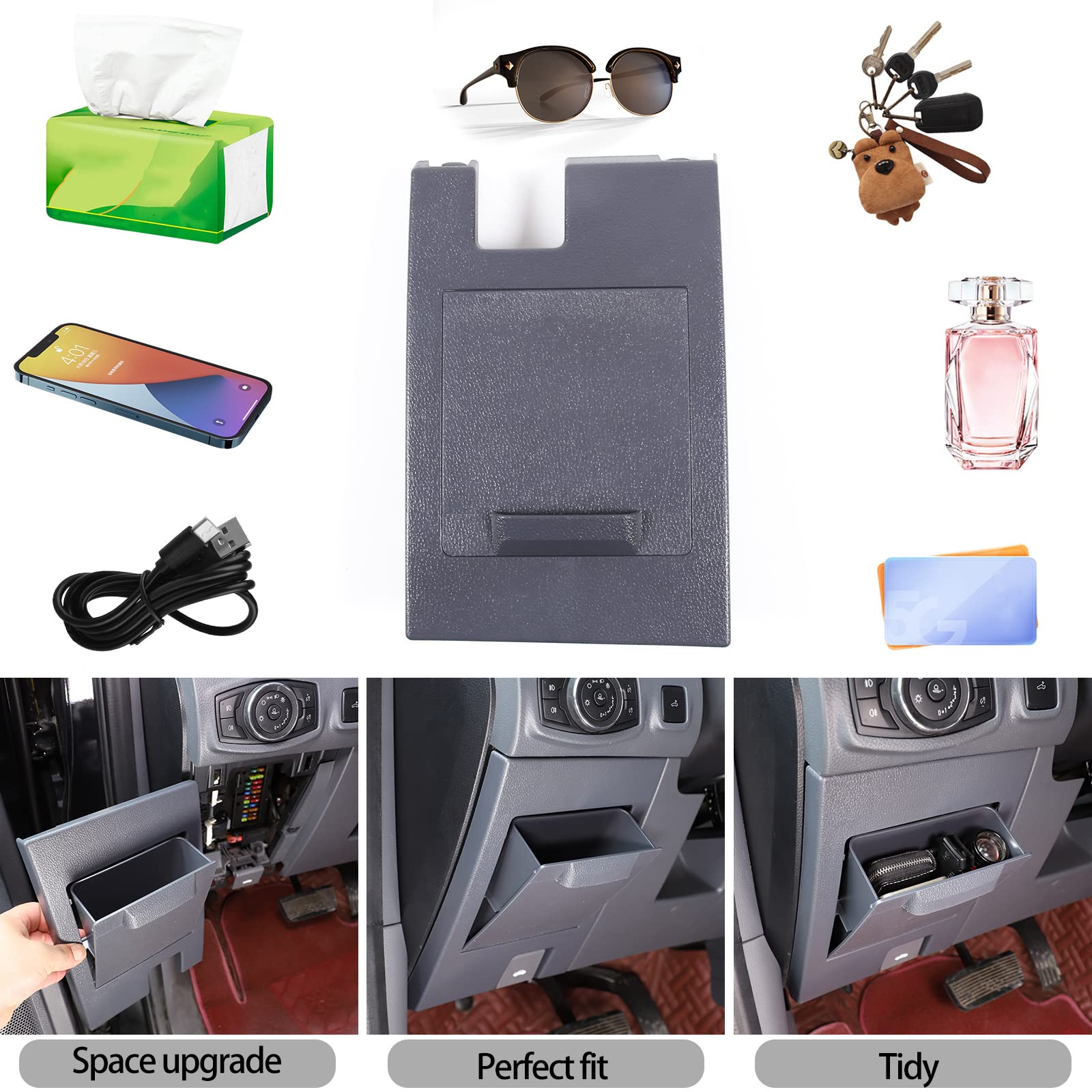 Organizador Para Ford Ranger (2015-2021) | Caja De Fusibles ABS Para Consola Central | Guarda Monedas Y Objetos Sin Perforar