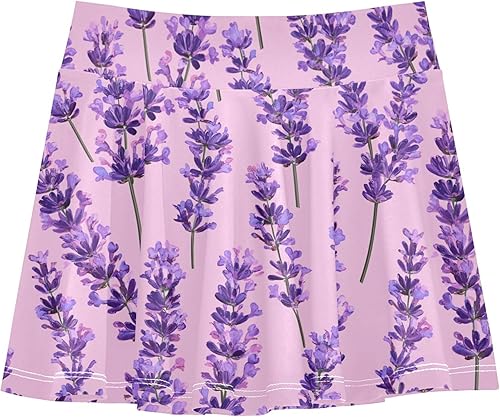Sweet Lavender Hot Pink Athletic Skirts for Girls with Built in Shorts Flowy Kids Pleated Tennis Skirt 3-4T(9-10 Years)