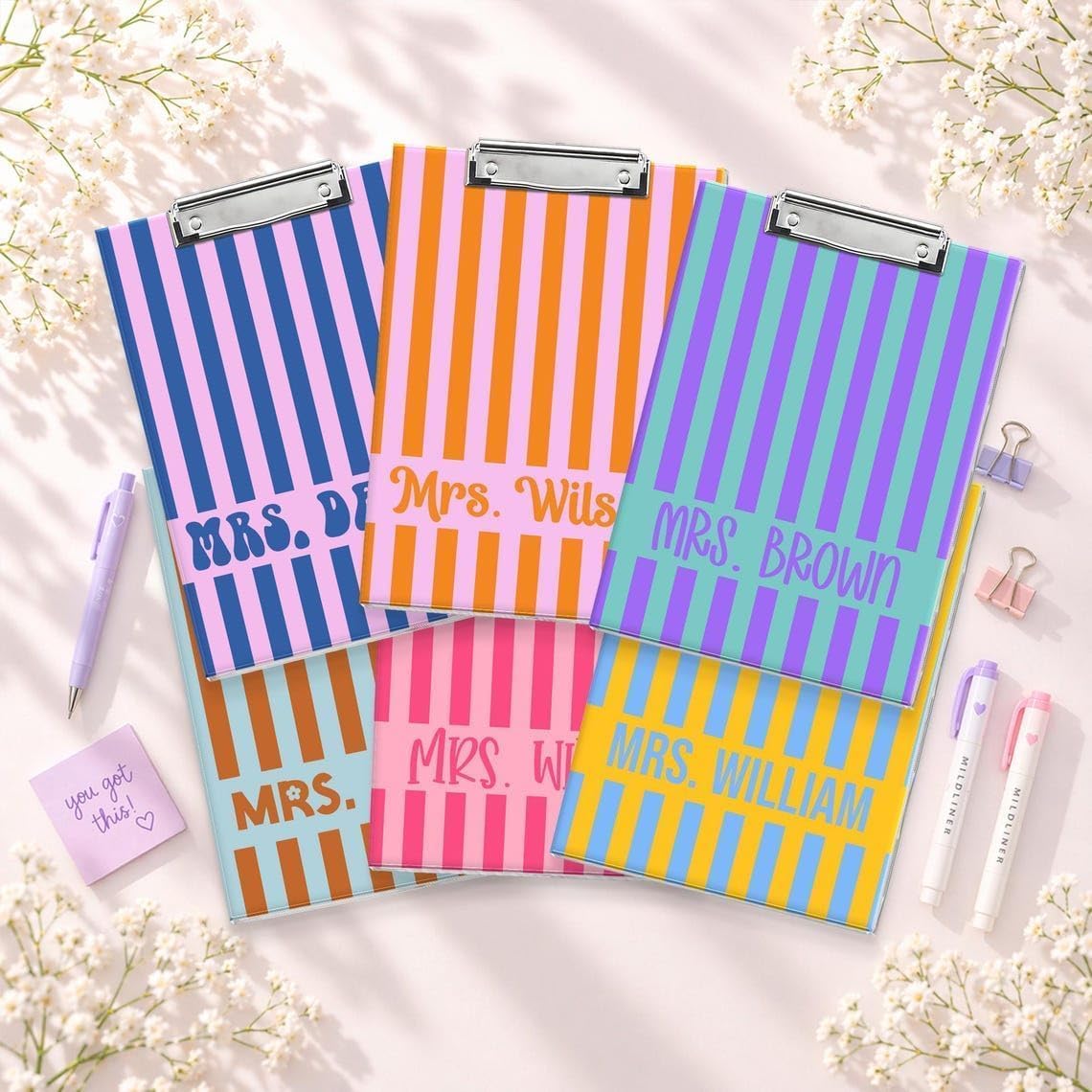 Personalized Striped Teacher Acrylic Clipboard with Name, Custom School Supplies for Educators, Unique Desk Accessory, Teacher Appreciation Gift, Back to School Office Organizer for Classroom