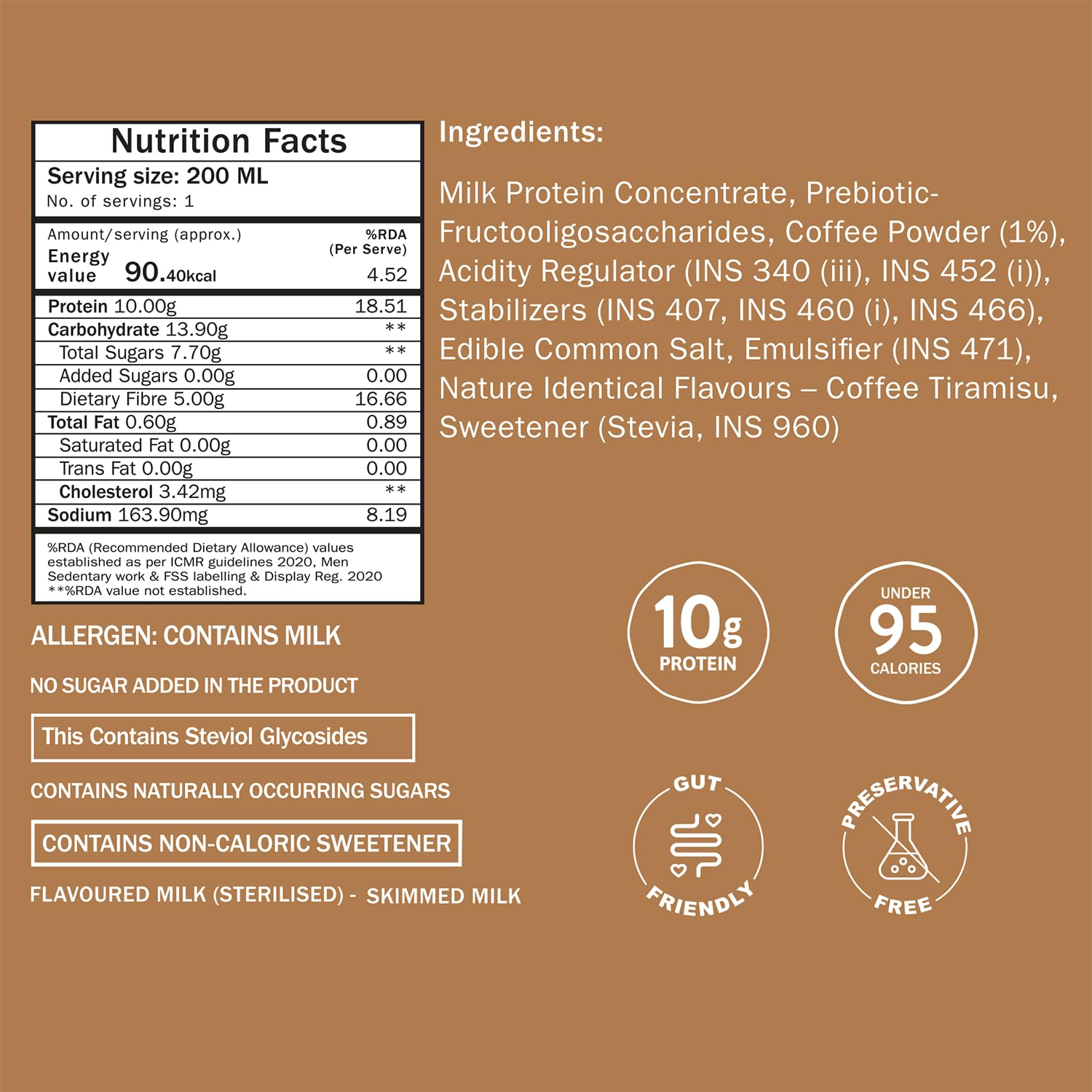 Phab Coffee Tiramisu 10g Protein Milkshake | Under 95 Calories | No added sugar | Gut-friendly | No Preservatives | (24 x 200ml) — Amazon image 2