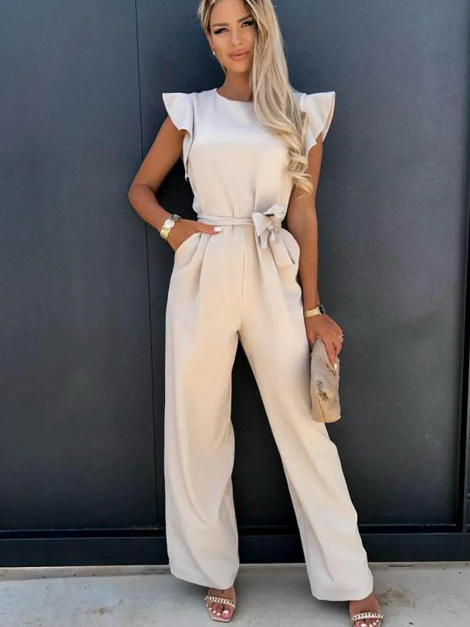 2024 Été À Manches Courtes Jambe Large Combinaison pour Femmes Élégant Barboteuse Vintage Streetwear Combinaisons Salopette Femmes Jump Suit Femme-Rose Rouge-L