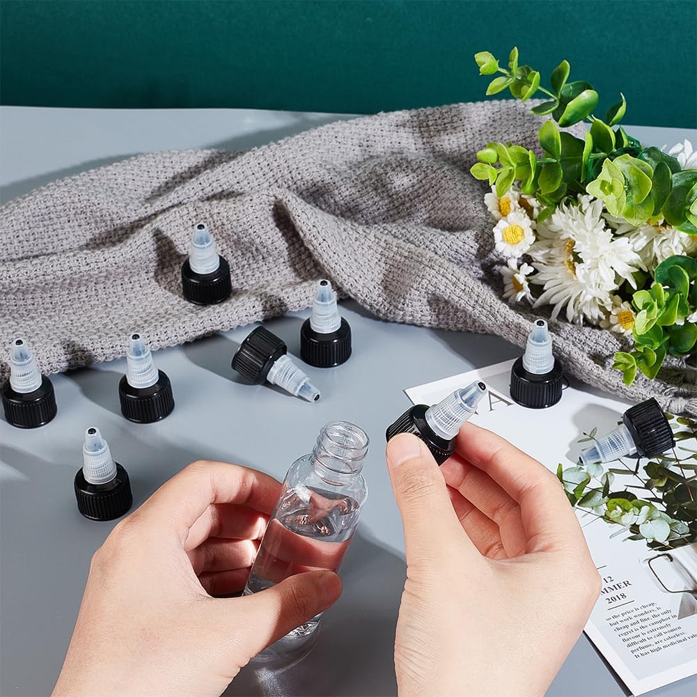 OLYCRAFT 24pcs Squeeze Bottle Cap for 1/4 inch Bottles Replacement 20mm Inner Diameter Plastic Bottle Squeeze Heads Plastic Black Dispensing Caps for Bottles Dispensing Caps