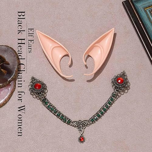 Miniatura 3 de Aukmla Cadena para la cabeza vintage para la frente con orejas de elfo de hada, diamantes de imitación, diadema de fiesta, accesorios para el