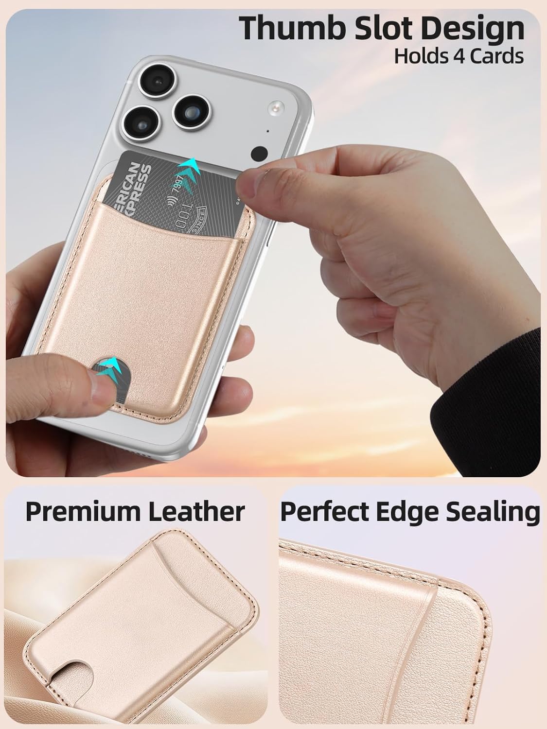 Miroddi for Magsafe Wallet, Magnetic Card Holder for iPhone 17/16/15/14/13/12 Series, Leather Magnet Phone Wallet Fit 4 Cards 3 Cash, Ultra-Thin, RFID Blocking, Gold - Image 4