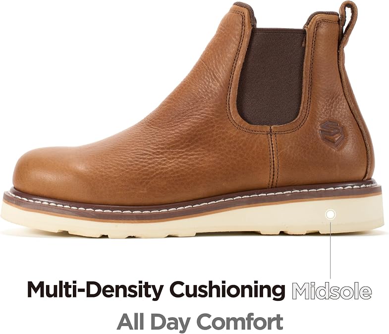 SUREWAY Men's Slip On Chlesea Work Boots for Men - Soft Toe,Lightweight Comfortable,Full Grain Leather,Slip-resistant Wedge Sole