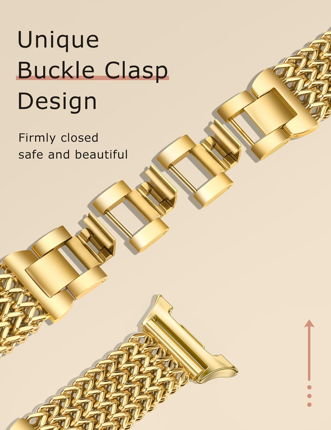 Minyee Metal Band Compatible with Samsung Galaxy Watch 8 40mm 44mm/ 8 Classic 46mm Bands, No Gap One-Click Dressy Stainless Steel Metal Gold Multi-chain Strap Mermaid Style Link Bracelet Wristband - Image 3