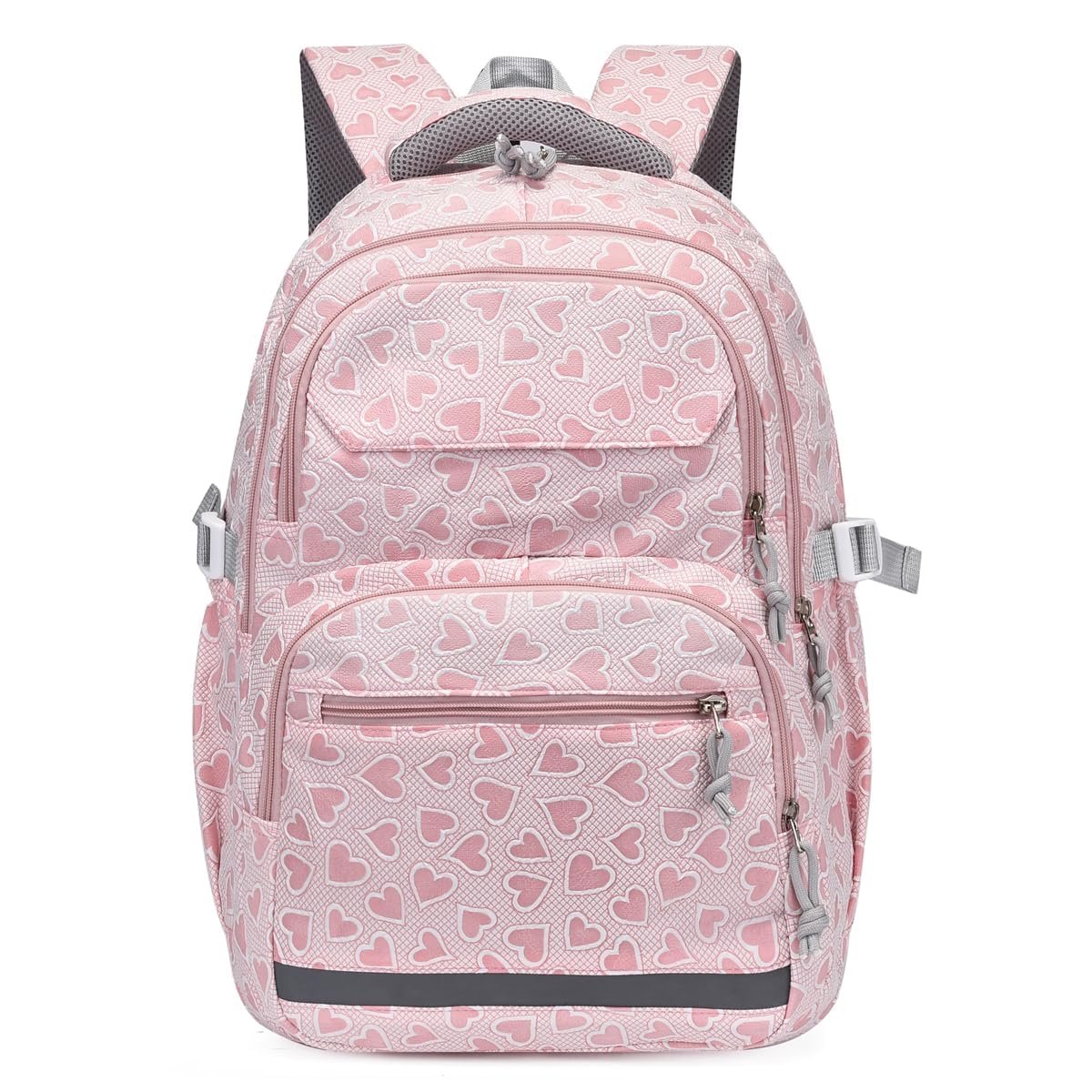 unicraftt Girls Heart Pattern Backpack, Pink and White, Water Resistant, Lightweight School Bag with Ultra Soft Fabric, Multiple Compartments-picture-32