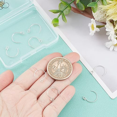 Miniatura 3 de Beebeecraft 5 parescaja de ganchos redondos para aretes de aro de plata de ley 925, conector de alambre para los oídos, 0.512 x 0.433 x 0.079 in