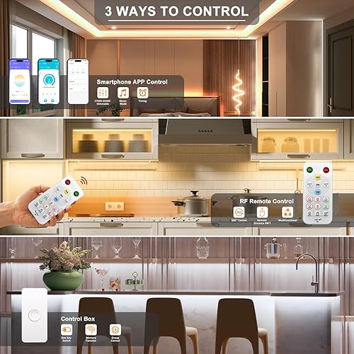 Miniatura 4 de PAUTIX COB - Tira de luz LED blanca CCT sintonizable de 24 pies24.6 ft, 4800 LEDs regulables 2700K-6500K CRI90+ 24V Kit de luz LED con control de