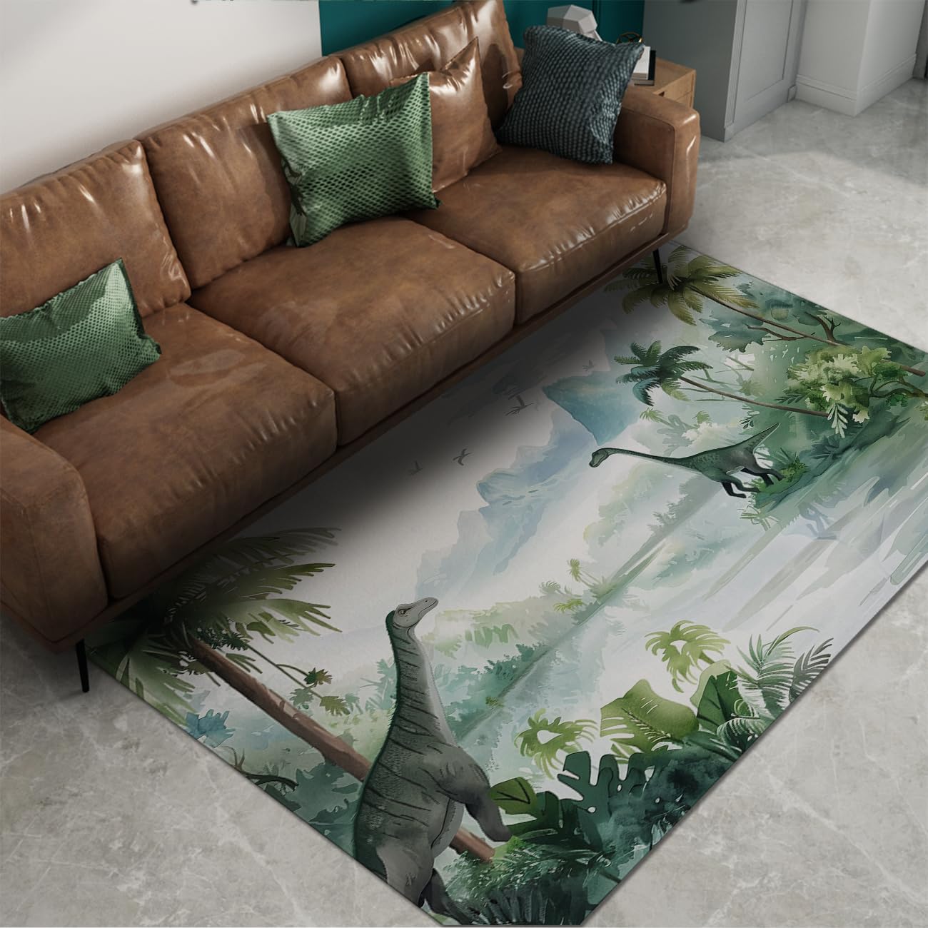 Tapis jungle tropicale dinosaure pour créer un coin de jeu épanouissant sous les cocotiers