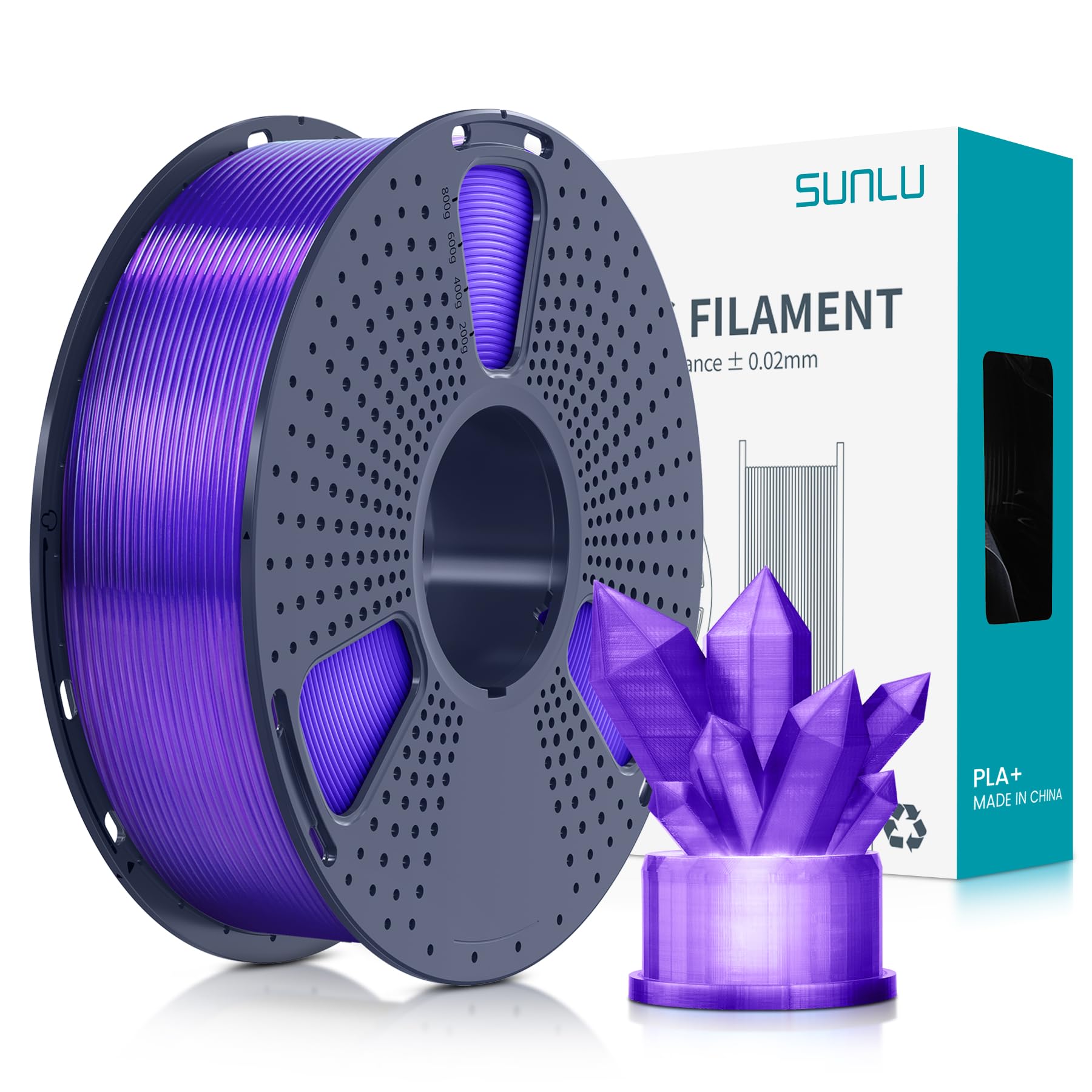 SUNLU Filamento PLA+ 1.75mm per Stampante 3D e Penne 3D, Filamento PLA Plus 1KG,Neatly Wound, Buona tenacità, Precisione di Tolleranza del Filamento +/- 0.02mm,Trasparente Viola