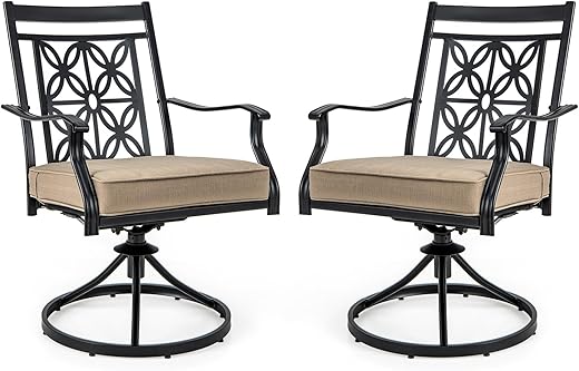 COSTWAY Gartenstühle 360° drehbar, 2er Set Terrassenstühle mit weichen Kissen, große Balkonstühle für Garten, Hinterhof, Balkon