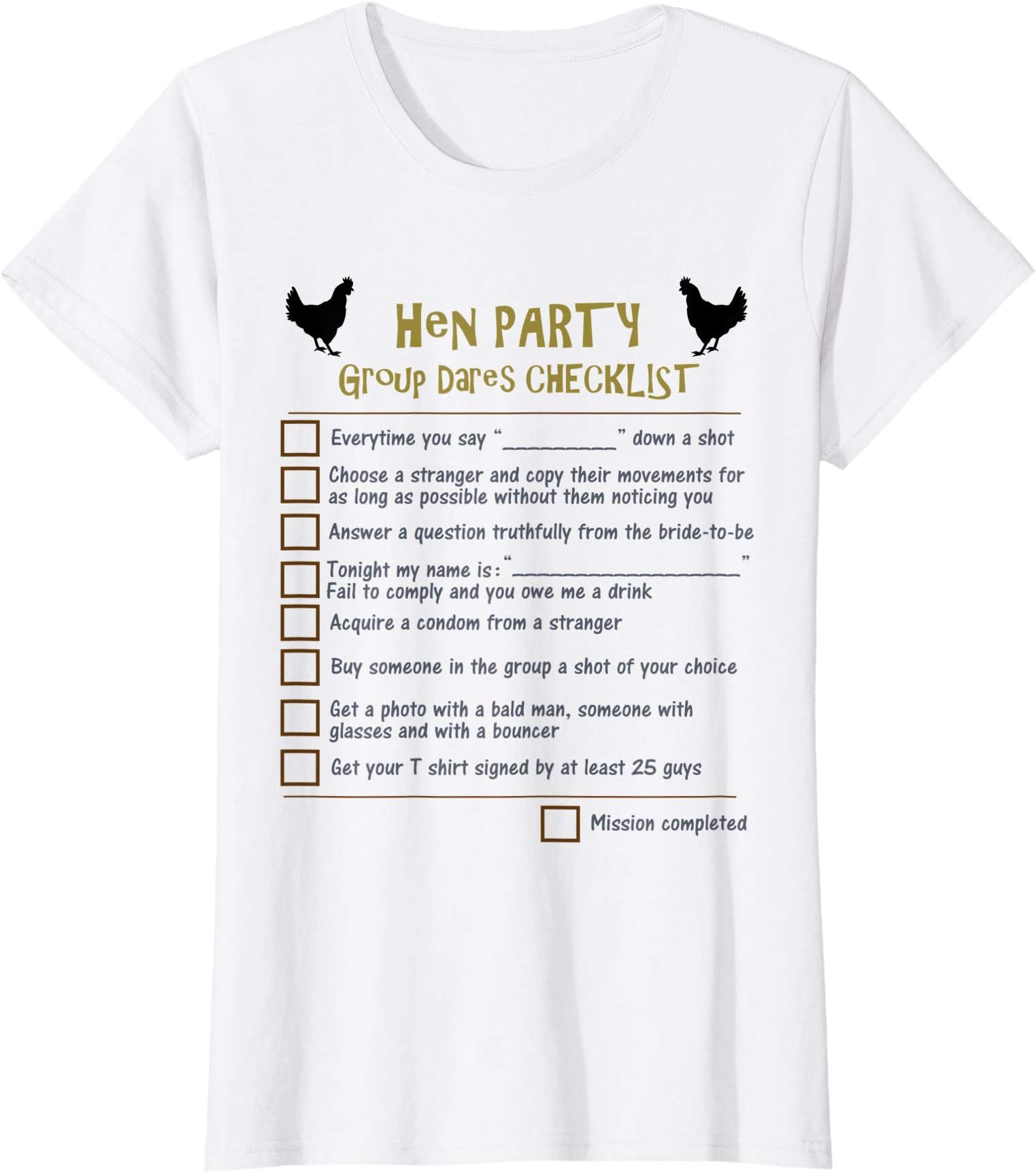 Hen Party | Hen Do Group Challenge Dares Checklist Game T-Shirt