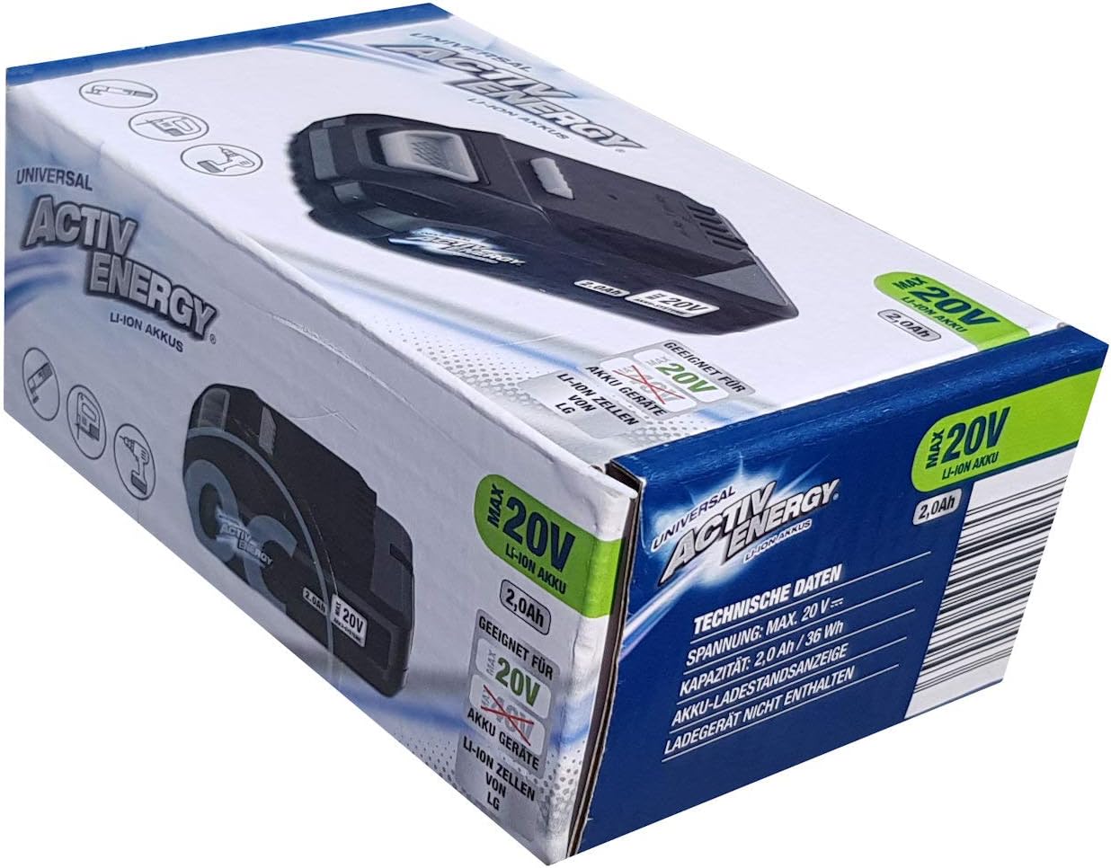 ACTIV ENERGY Li-Ion Battery, 20 Volt, 2.0 Ah, 36 Watt hours, for Ferrex Cordless Tools, Garden Tools