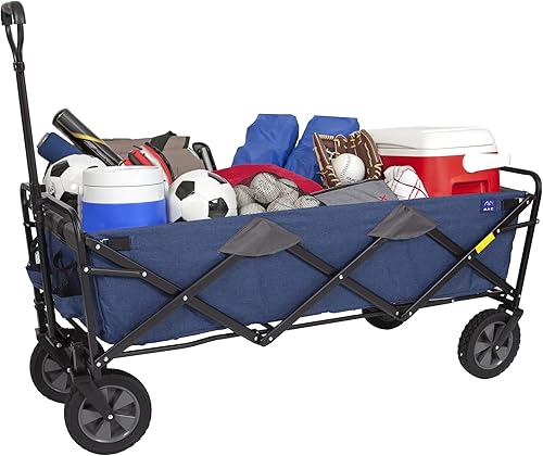 MacSports Carrito de playa plegable y vagón, carrito plegable de alta resistencia para comestibles con ruedas (azul marino)