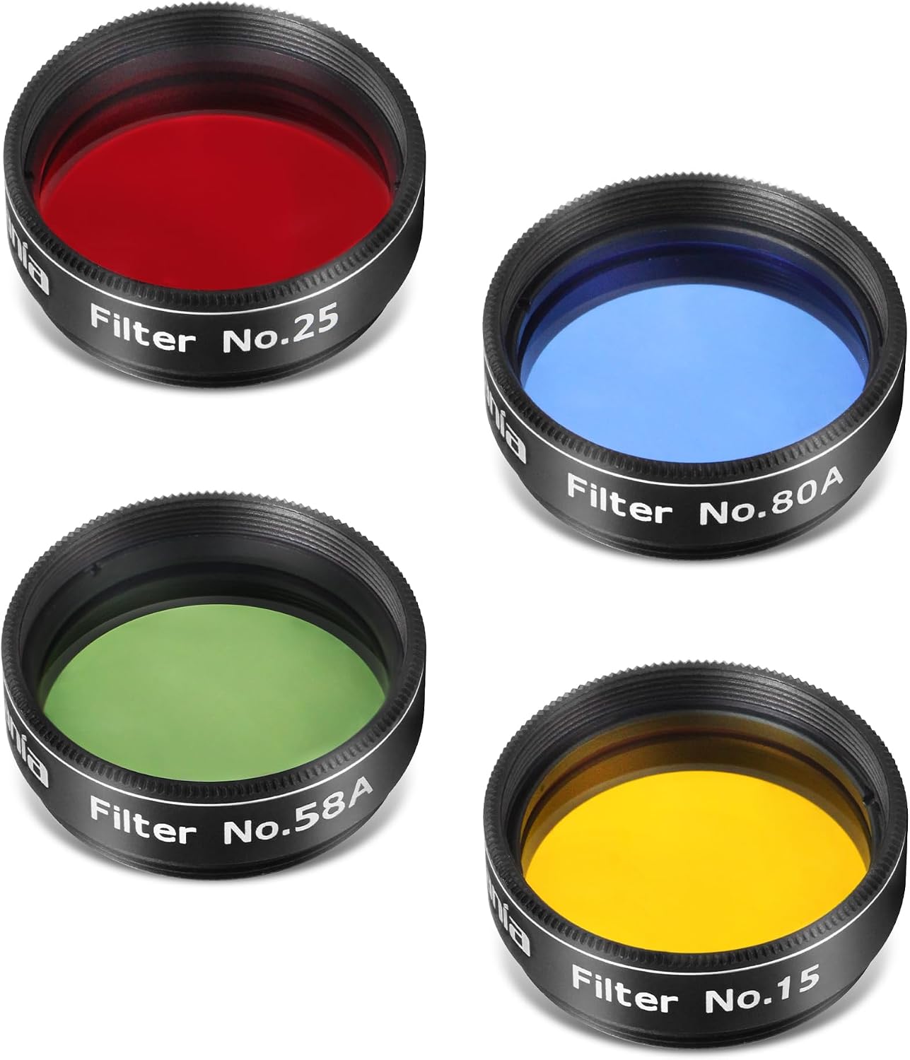 Astromania Filter Set of 1.25-Inch Four Color Filters (#15 Deep Yellow, 25 Red, 58A Green and #80A Medium Blue)