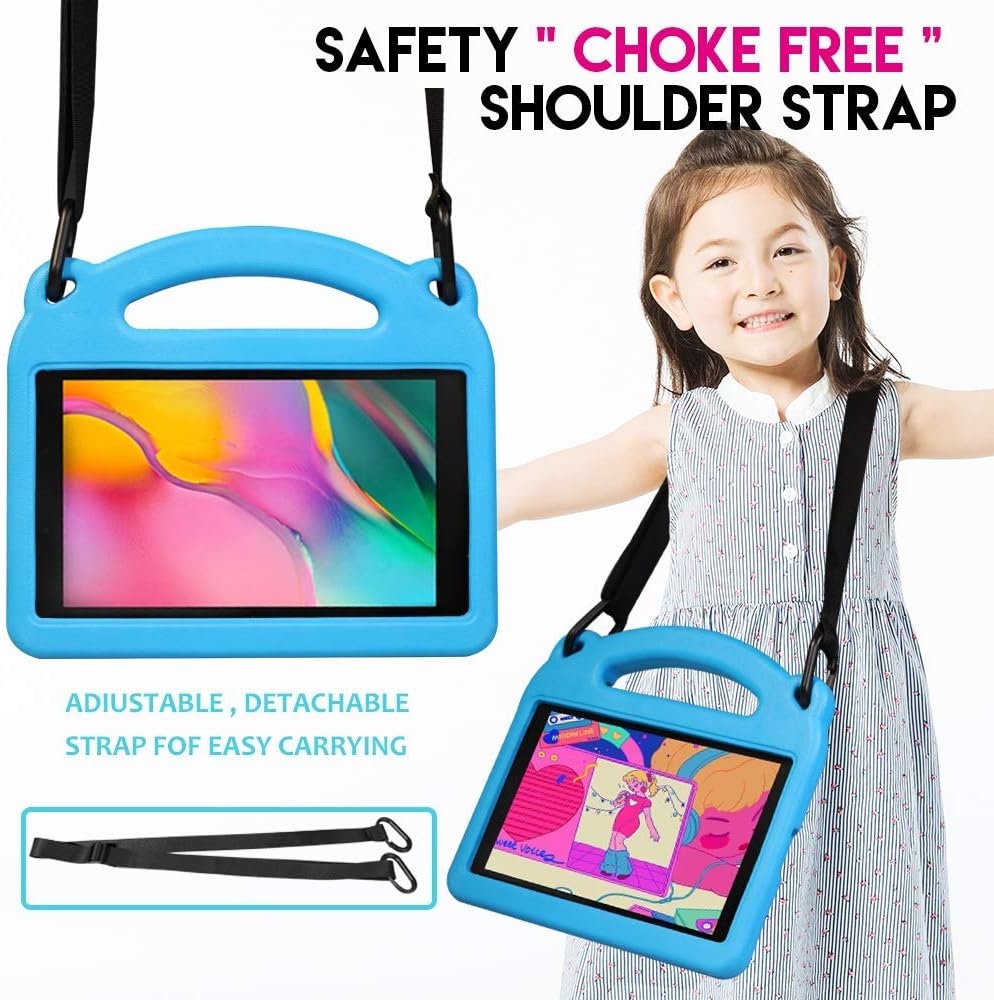 FIREVASE Tablet Case for Samsung Galaxy Tab A 8.0 Inch,2019 SM-T290/T295, EVA Protective Case Shock Absorption Convertible Built-in Handle Lightweight Child Protective Case with Shoulder Strap (Blue)