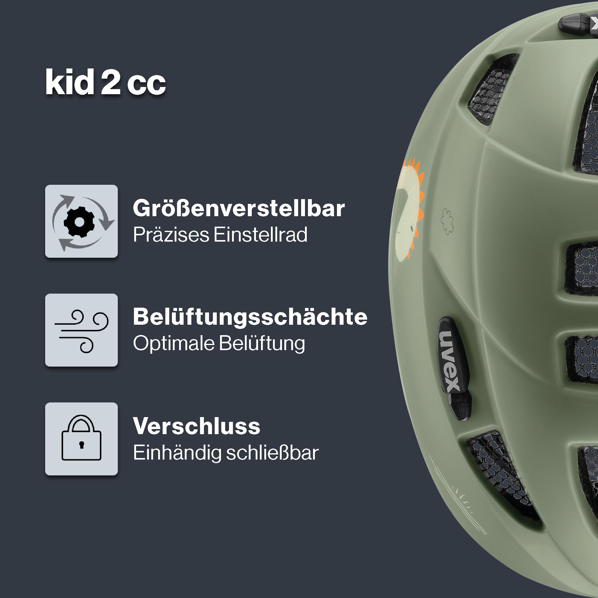 uvex Kid 2 cc - Leichter Kinder-Helm für Kinder - individuelle Größenanpassung - erweiterbar mit LED-Licht