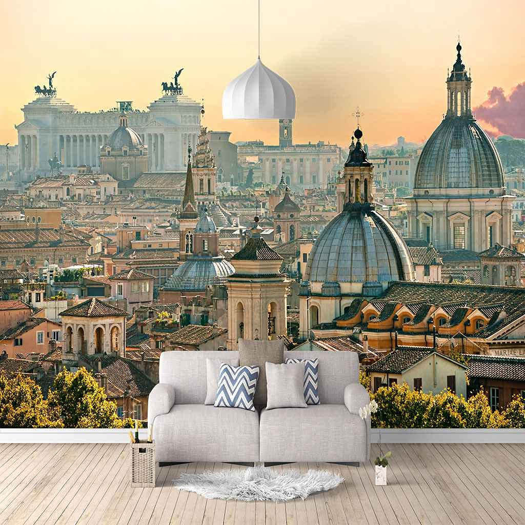 Papier peint panoramique ville crépuscule pour salon moderne 200x140 cm