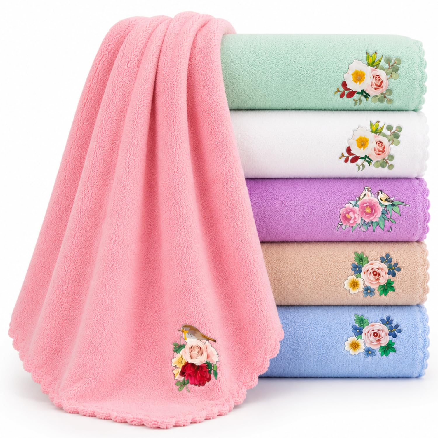 Microfiber Handkerchiefs for Women's | Soft Super Absorbent Rumal with Floral Print & Lace Border | Reusable Washable Face Towels for Women, Girls & Kids | Assorted Colors-image-17