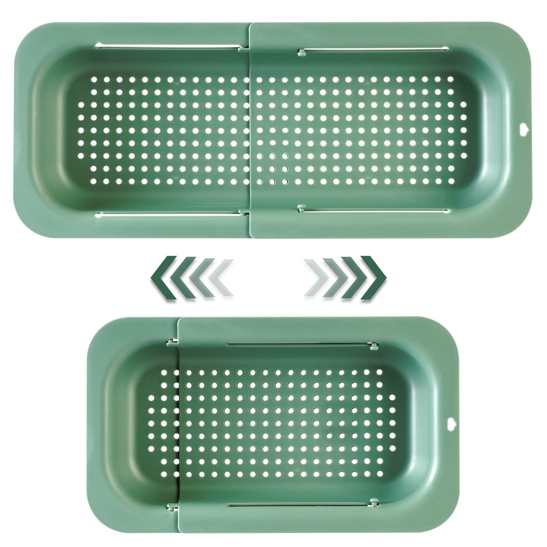 Extendable Sink Colander Strainer Basket - Wash Vegetables and Fruits, Drain Cooked Pasta and Dry Dishes - Adjustable Over the Sink Colander Collapsible Drainer Basket - Green