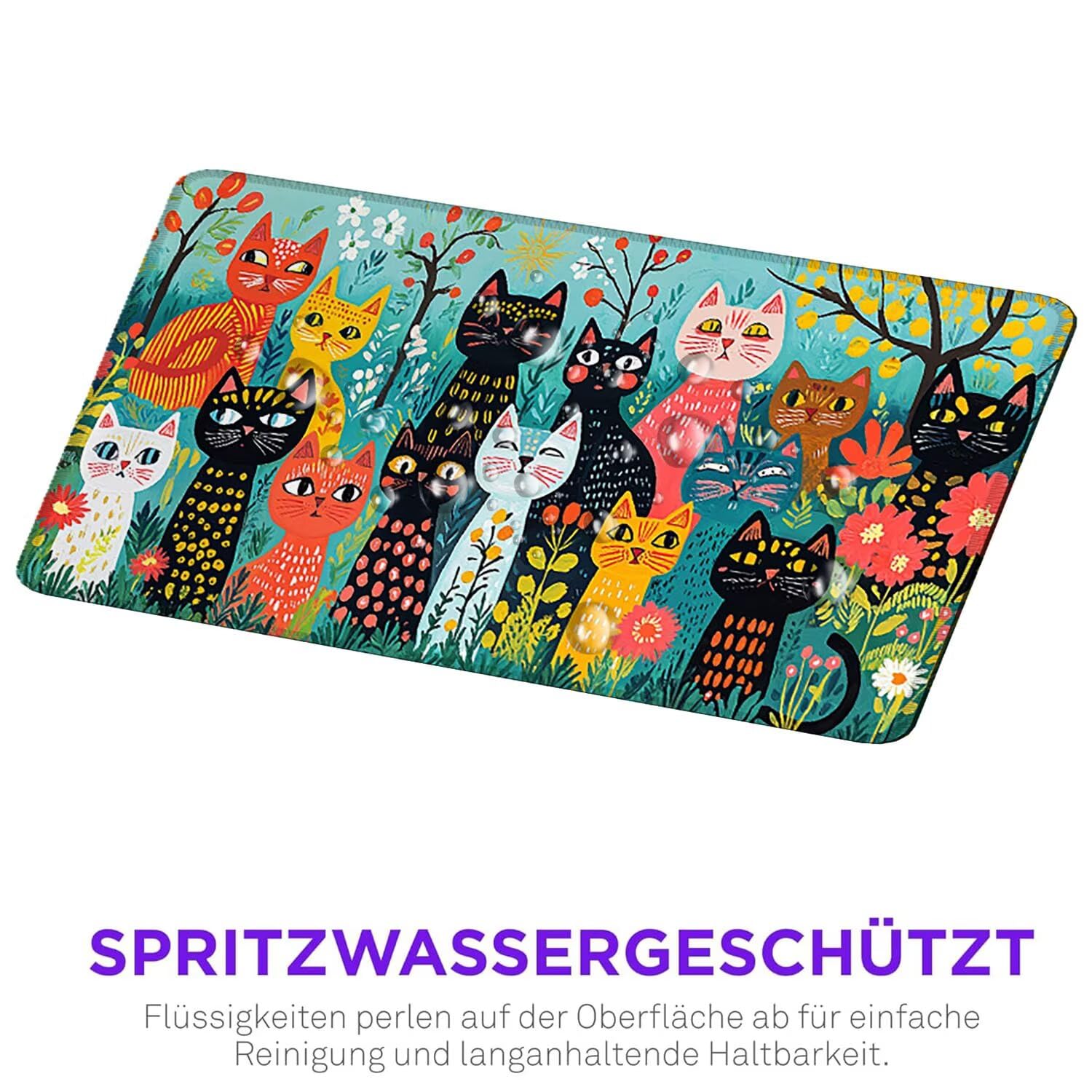 Gamingowa podkładka pod mysz 1200 x 600 mm, XXL, podkładka pod mysz, wydłużona, duża podkładka pod mysz, szyte krawędzie, antypoślizgowa gumowa podstawa, ochrona do biura domowego (kolor kreskówka kot
