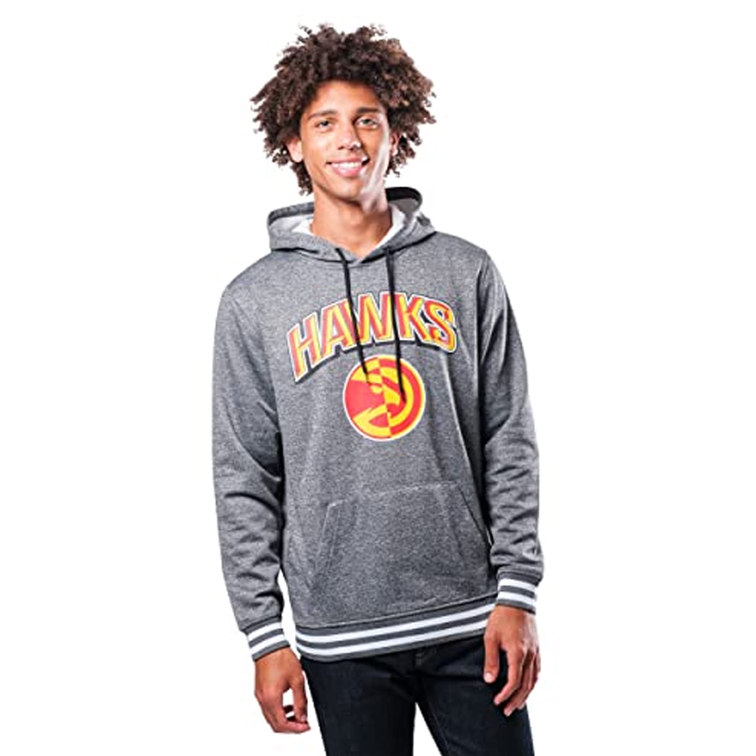 NBA Atlanta Hawks Men's Fleece Hoodie Pullover Sweatshirt Rib Stripe, Large, Charcoal