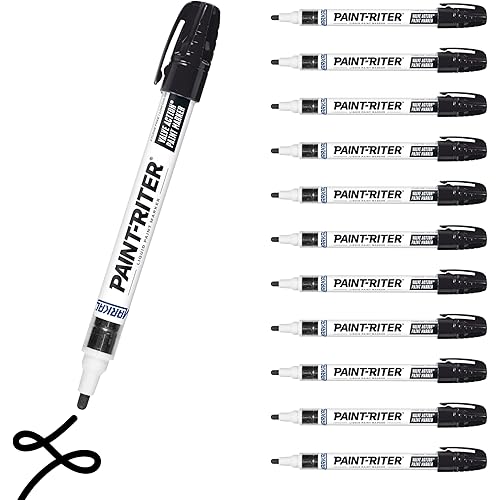 Markal 96823 Paint-Riter+ Valve Action Marker, Versatile Surface Compatibility, Bold Mark Size 1.8", Black 12-Pack