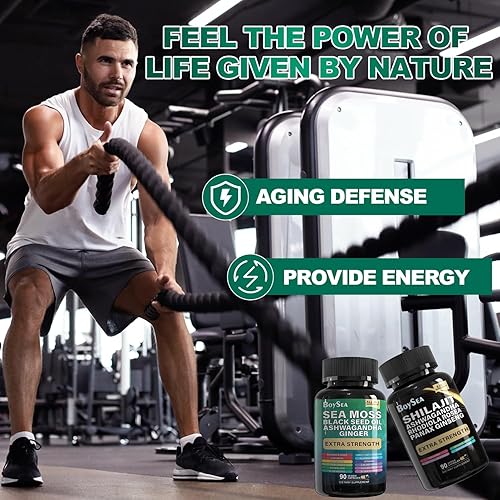 Miniatura 8 de Boysea. Paquete de shilajit y musgo marino, 90 unidades, musgo marino, aceite de semilla negra, ashwagandha, jengibre y shilajit, Rhodiola Rosea,