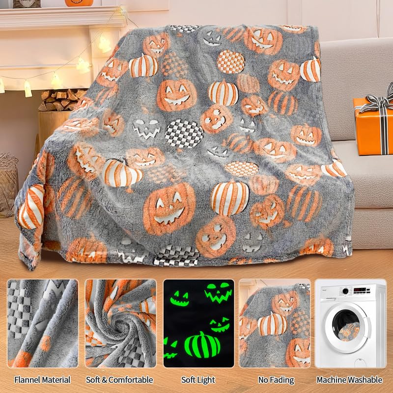 TEHALK Cute Halloween Pumpkin Blanket for Kids/Teens/Women/Men, Spooky Fall Throw Blanket 50"x60"