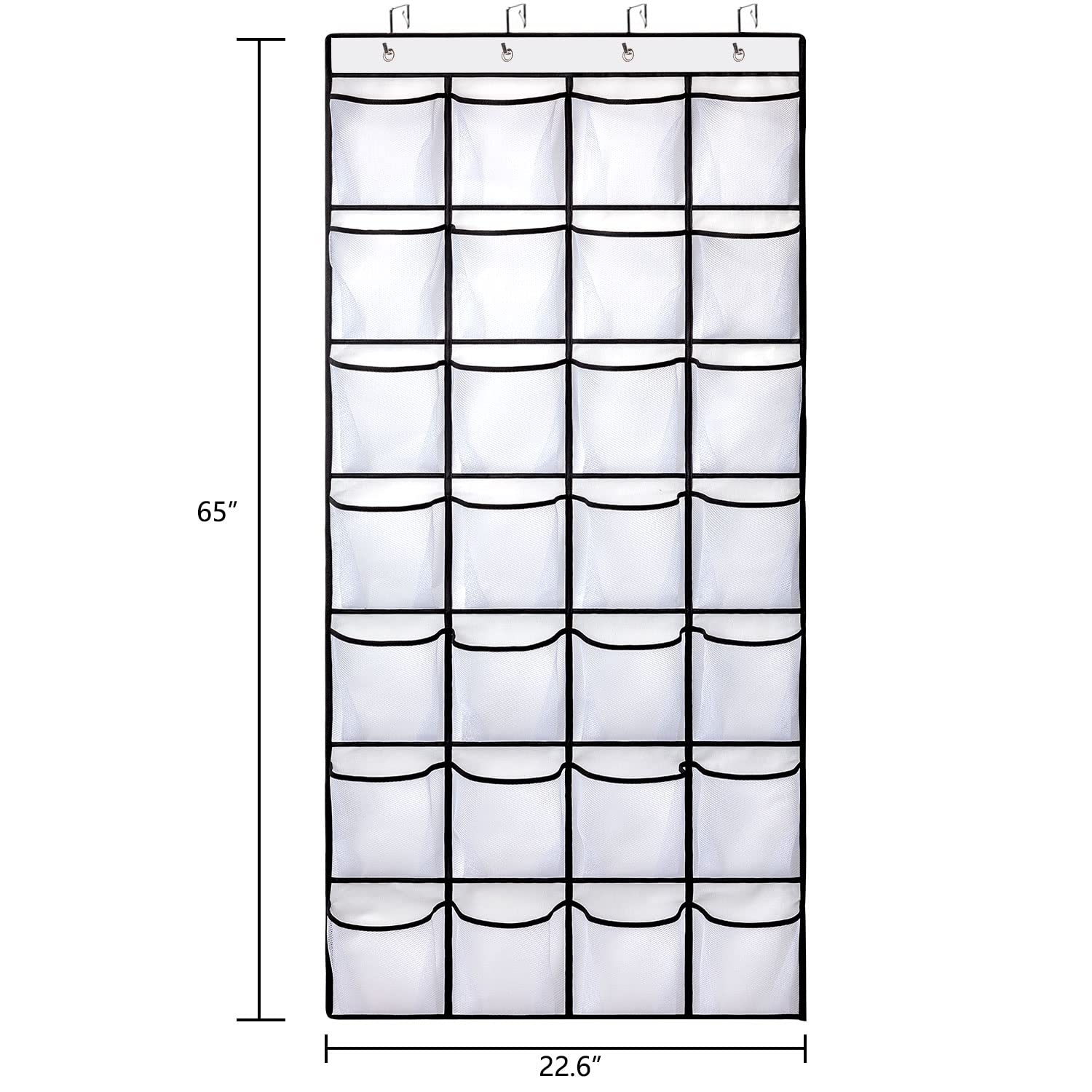 REGELOGO - Organizador de zapatos de 28 bolsillos para puerta, organizador de zapatos colgante para puerta, organizador de zapatos de gran capacidad con 4 ganchos de metal (blanco, paquete de 2)