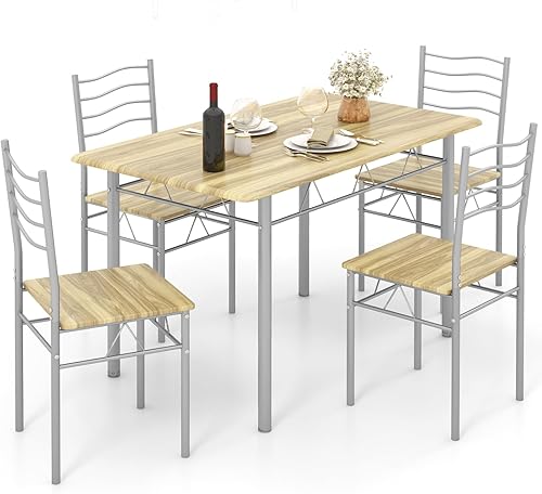 Miniatura 12 de Giantex Juego de mesa de comedor de 5 piezas, juego de comedor de cocina con mesa de vidrio templado y 4 sillas, juego de comedor para 4 personas