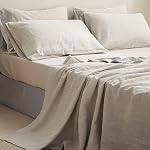 Simple&Opulence 100% French Linen Sheet Set King Size, 4 Piece Sets(1 Flat Sheet, 1 Fitted Sheet&2 Pillowcases) Natural Flax Bed Sheets Soft Breathable Bedding Deep Pocket All Seasons(King, Linen)