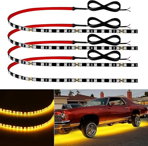 Keiurot Tira de Luces LED de 12V de 24" Conectable Tira de Luces LED Ámbar para Autos Barco Marino Carrito de Golf Camiones Impermeable Interior y