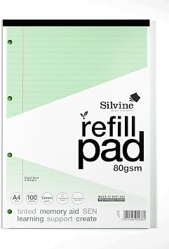 Silvine A4 SEN Tinted Paper Refill Pad Green - Lined with Margin 100 Pages