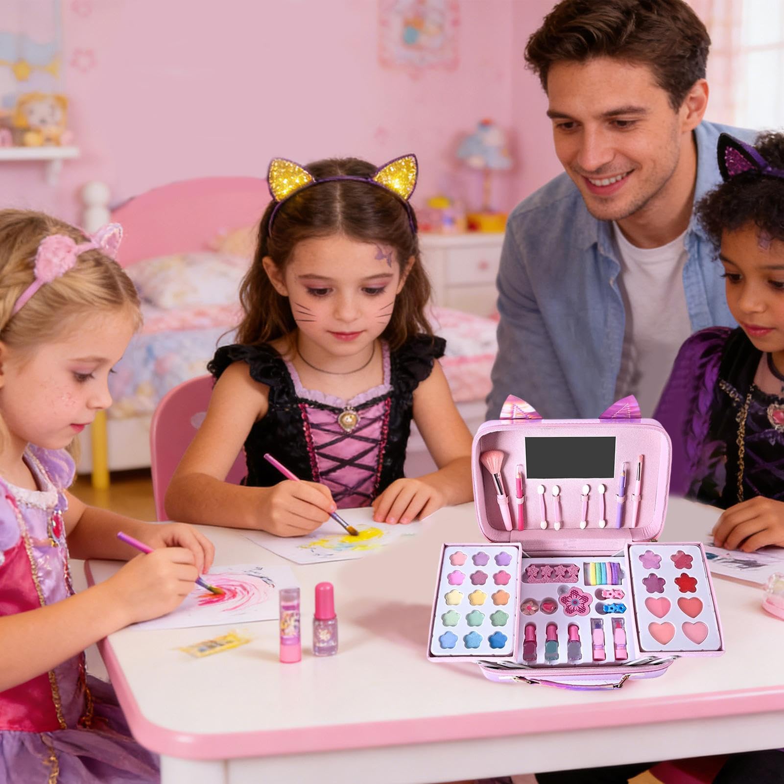 Kit Di Trucco Per Ragazze Vero Giocattolo Cosmetico Da Principessa | Set Di Trucco Per Bambini Con Borsa A Forma Di Gatto Per Bambini, Giochi Di Finzione E Travestimenti Per Feste, Compleanni E