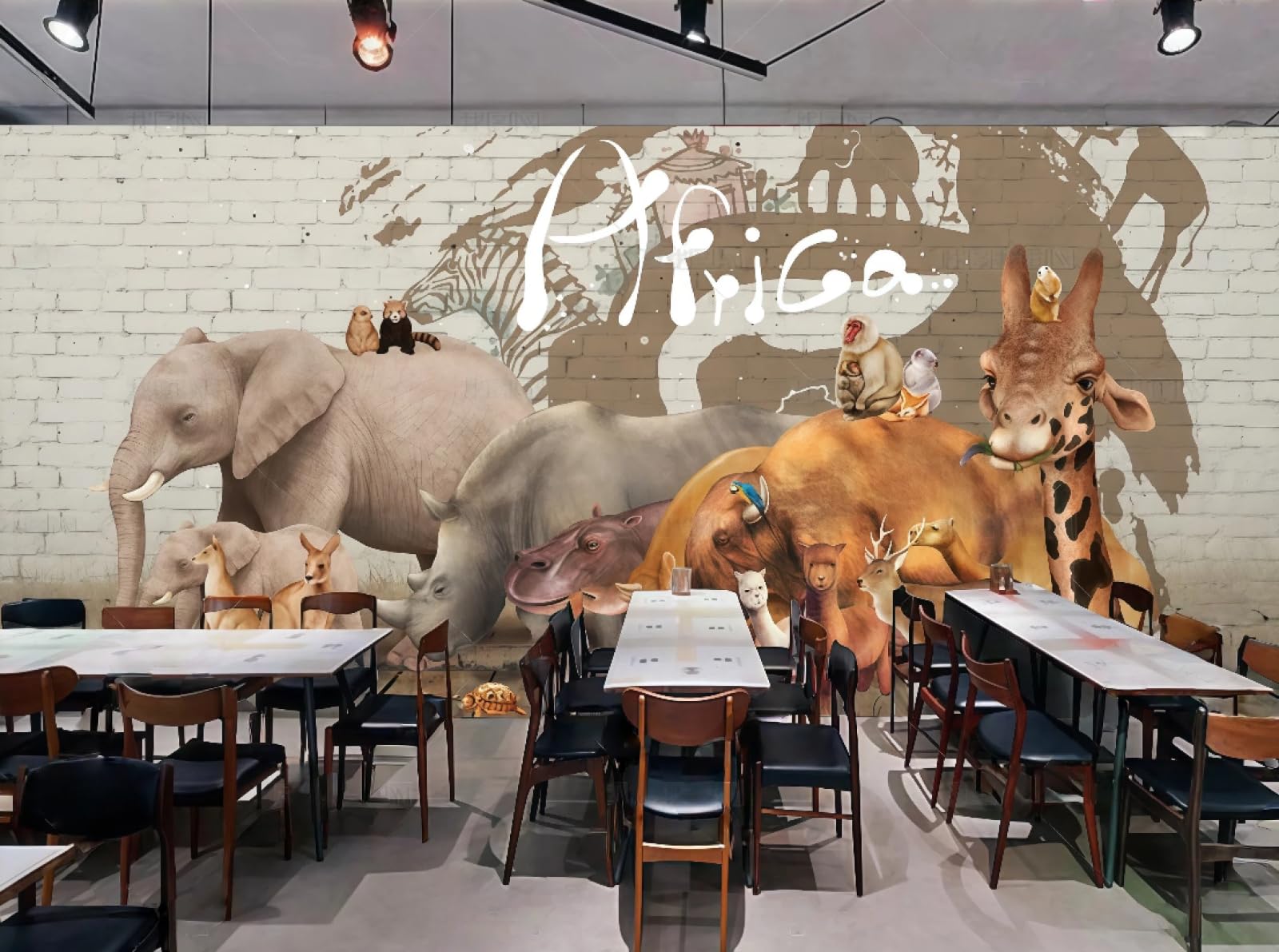 XDOUBAO Wallpaper Retro Nostalgic Brick Wall Prairie Animal Coffee Theme Drink Shop Afternoon Tea Western Restaurant Background Wall Wallpaper Coffee Shop Mural,3D,250x175cm