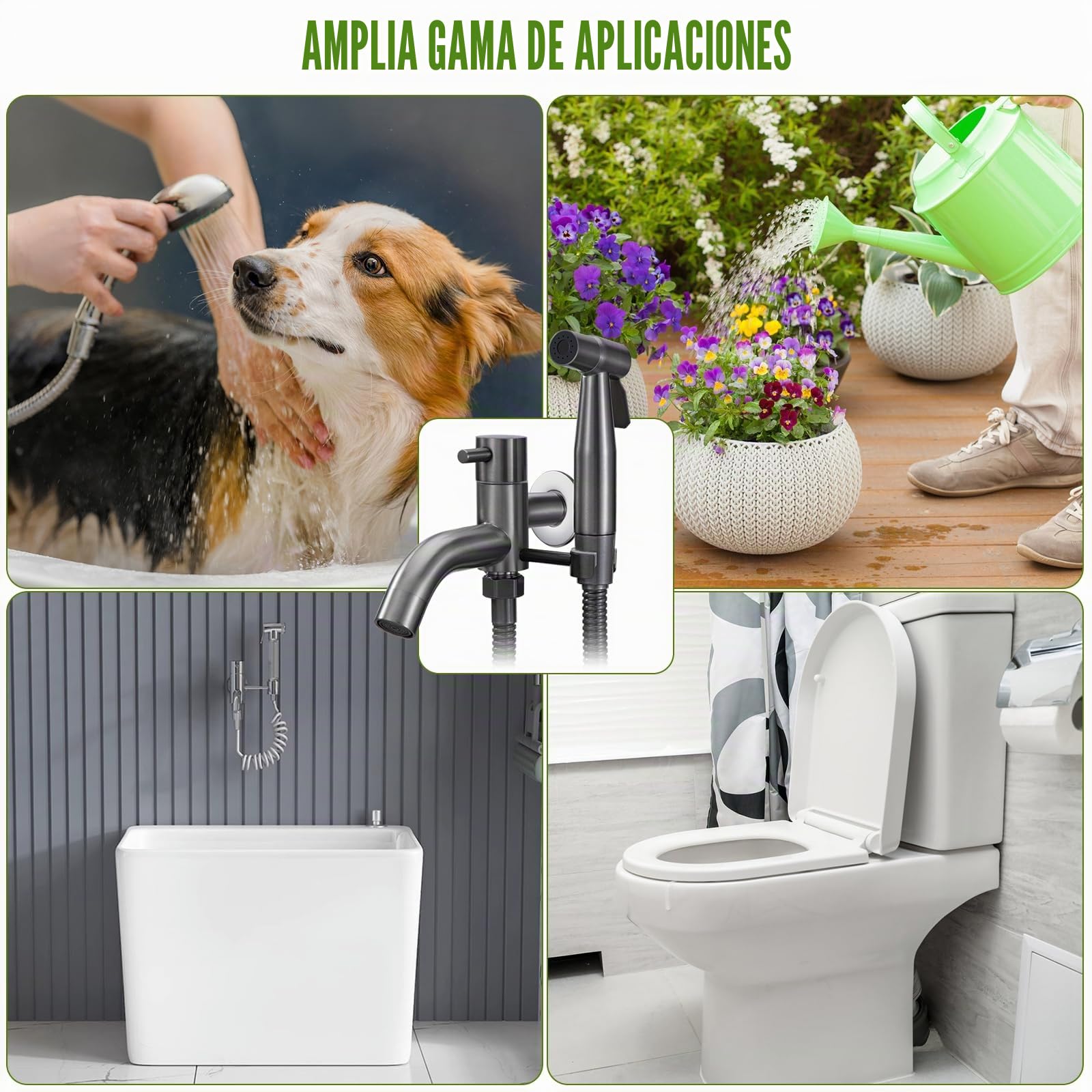 Grifo de Fregadero de Agua Fría Montado en la Pared Grifo Pared con Ducha Grifo Bidet para Wc Con Mangueras Telescópicas De 1.5m para Lavado de Inodoros, Higiene Personal, Baño de Mascotas