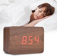 Vista 5 de Kadimendium Luces LED suaves alimentadas por 3 pilas AAA, reloj despertador de madera, reloj despertador digital de madera para dormitorio, oficina